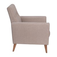 Flash Furniture Conrad Commercial Mid-Century Modern Chair - Taupe Faux Linen Upholstery - Buttonless Tufting - Wood Legs