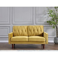 Us Pride Furniture Furniture Velvet Loveseat, Button Tufted And Soft Fabric Upholstered Mid Century Modern Couch For Living Room, Bedroom Or Home Office, 575 Wide 2 Seater Sofa, Yellow Green