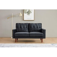 Us Pride Furniture Furniture Velvet Loveseat, Button Tufted And Soft Fabric Upholstered Mid Century Modern Couch For Living Room, Bedroom Or Home Office, 575 Wide 2 Seater Sofa, Black