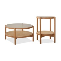 Tyewmiy End Tables Sofa Side Table, Rattan Coffee Table, Living Room Set, Household Combination Round Table, Double Side Table Coffee Table (Size : 870 * 870 * 450Mm+520 * 520 * 600Mm)