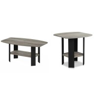 Furinno Simple Design Coffee Table, French Oak Grey/Black & Simple Design End/Sidetable, 1-Pack, French Oak Grey/Black