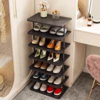 Sorcedas Shoe Rack Organizer 7 Tier Vertical Storage Stand Narrow Shelf For Small Spaces Entryway Corner Closet Door Bedroom Black (Black + Rustic Dark Brown, 7 Tier)