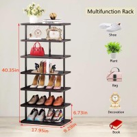 Sorcedas Shoe Rack Organizer 7 Tier Vertical Storage Stand Narrow Shelf For Small Spaces Entryway Corner Closet Door Bedroom Black (Black + Rustic Dark Brown, 7 Tier)