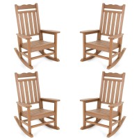 Stoog All-Weather Patio Rocking Chairs Set Of 4, Porch Rocker With 400 Lbs Weight Capacity, Front Porch Rocking Chairs For Both Outdoor And Indoor, Teak