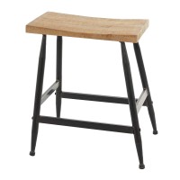 Deco 79 Metal Counter Stool With Brown Wood Top, 18 X 13 X 19, Black