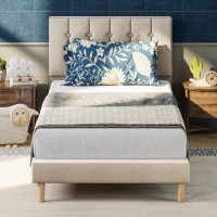 Likimio Twin Bed Frames, Velvet Upholstered Platform Bed Frame With Headboard And Strong Wooden Slats, No Box Spring Needed/Noise-Free/Easy Assembly, Beige