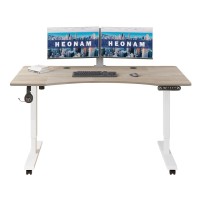 Heonam Electric Standing Desk,55 X 30 Inches Ergonomic Height Adjustable Desk With 4 Memory Settings, Stand Up Computer Desk For Home Office With Splice Board, White Frame/Oak Top