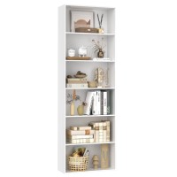 Fotosok 6-Tier Open Bookcase And Bookshelf, Freestanding Display Storage Shelves Tall Bookcase For Bedroom, Living Room And Office, White