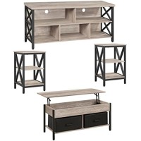 Yaheetech 4 Pieces Living Room [Table] Sets - Includes Stand With 5 Hidden [Storage Space And Baskets Compartments For 65 In [Tv], Lift-Top Coffee [Table], 2 Set End Side [Table] For Home, Gray