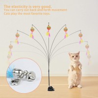 Cat Toy Wand Auto Interactive Toys For Indoor Cat 6 In 1 Hands-Free Natural Bird Feather Ball Toys, Suction Cup Pet Dancing Playing Toy