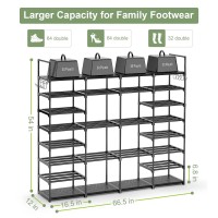 Kottwca Large Shoe Rack Organizer, 4 Row 8 Tier Shoe Storage Shelf For Closet Entryway Garage, Metal Free Standing Shoe Holder For 62-66 Pairs Of Shoes, Sturdy Stackable Shoe Stand For Bedroom