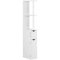 Kleankin Bathroom Column With 2 Shelves And 2 Cabinets, High Space-Saving Mdf Bathroom Cabinet, 152 X 297 X 118 Cm, White And Wood