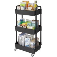 Laiensia 3-Tier Storage Cart,Multifunction Utility Rolling Cart Kitchen Storage Organizer,Mobile Shelving Unit Cart With Lockable Wheels For Bathroom,Laundry,Living Room,With Classified Stickers,Black
