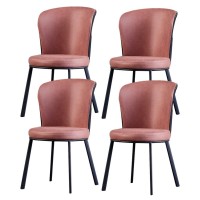 Mzlaly Modern Kitchen Dining Chair Set Of 4,Nubuck Leather Living Room Lounge Counter Chairs Carbon Steel Metal Legs Household Desk Chair (Color : Brick Red)