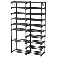 Tribesigns Shoe Rack Organizer, 36-44 Pairs Shoe Storage Shelf, 10 Tiers Shoe Stand, Shoe Rack For Closet, Boot Organizer With 2 Hooks, Stackable Shoe Tower