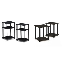 Furinno Just 3-Tier Turn-N-Tube End Table/Side Table/Night Stand/Bedside Table With Plastic Poles, 2-Pack, Americano/Black & Simplistic Set Of 2 End Table, Espresso/Black