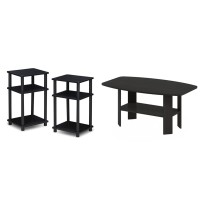 Furinno Just 3-Tier Turn-N-Tube End Table/Side Table/Night Stand/Bedside Table With Plastic Poles, 2-Pack, Americano/Black & Simple Design Coffee Table, Espresso