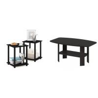 Furinno Simplistic Set Of 2 End Table, Americano/Black & Simple Design Coffee Table, Espresso
