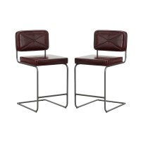 Hillsdale, Breuer Metal Counter Height Stools With Upholstered X Back Stitch Design, Set Of 2, Burgundy