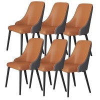 Mzlaly Dining Chairs Set Of 6,Modern Leather Kitchen Living Room Lounge Counter Chairs Carbon Steel Metal Legs Accent Chairs (Color : Khaki+Dark Gray)