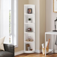 Yitahome 5-Tier Corner Shelf, 708 Tall Modern Free Standing Corner Bookshelf, 5 Shelf Display Corner Bookcase And Bookshelves,Wooden Open Storage Book Shelves For Living Room, Home Office, White