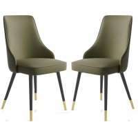 Mzlaly Leather Dining Chair Set Of 2,Ergonomics Seat Sturdy Carbon Steel Metal Legs Kitchen Counter Lounge Living Room Reception Chair (Color : Green)