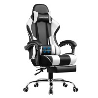Gtplayer Gaming Chair, Computer Chair With Footrest And Lumbar Support, Height Adjustable Game Chair With 360?-Swivel Seat And Headrest And For Office Or Gaming (White)
