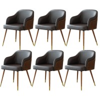 Xaditon Modern Kitchen Dining Room Chairs Dining Chairs Set Of 6 Modern Microfiber Leather Living Room Chairs With Soft Padded Seat Beech Wooden Legs+Metal Legs Cover (Color : Dark Brown)