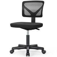 Armless Mesh Office Chair, Ergonomic Computer Desk Chair, No Armrest Small Mid Back Executive Task Chair With Lumbar Support And Swivel Rolling For Small Spaces, Black
