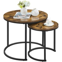 Yaheetech Nesting Coffee Table Retro Nesting Table For Living Room, Round Coffee Table Nesting End Table Set Of 2 Stacking Side Tables W/Wooden Tabletop And Sturdy Metal Frame, Rustic Brown