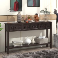 Elegant Solid Wood 60 Long Entryway Console Table With Distressed Finish, Multi-Function Narrow Sideboard Sofa Table With Two Small Drawers And Two Bigger Drawers For Living Room (Espresso-Knob)