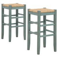 Signature Design By Ashley Mirimyn Farmhouse 295 Bar Height Bar Stool With Woven Wicker Seats, 2 Count, Green & Light Brown