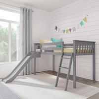 Max & Lily Low Loft Bed, Twin Bed Frame For Kids With Easy Slide, Grey