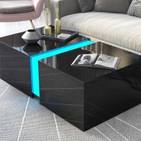 Aovsa Modern Led Coffee Table With Retractable Hidden Compartment Large Size High Glossy Sofa Storage End Table For Living Room Bedroom