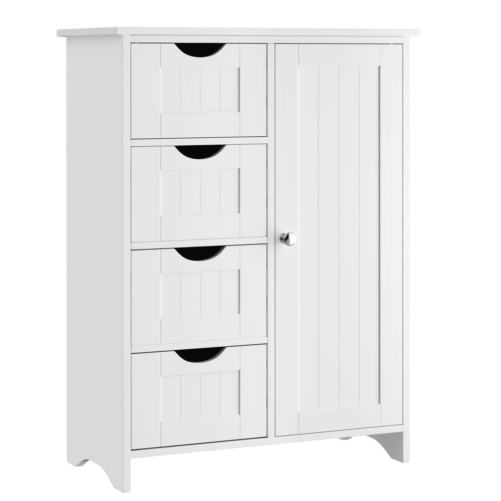 Jummico Bathroom Storage Cabinet, Floor Cabinet With 4 Drawers And 1 Adjustable Shelf, Storage Oragnizer For Living Room, Kitchen, Bathroom (White)