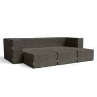 Jaxx Zipline Convertible Sleeper Sofa & Three Ottomanscalifornia King-Size Bed, Textured Microvelvet - Charcoal