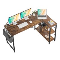 Homieasy Small L Shaped Computer Desk, 55 Inch L-Shaped Corner Desk With Reversible Storage Shelves For Home Office Workstation, Modern Simple Style Writing Desk Table With Storage Bag(Rustic Brown)