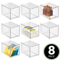 Mdesign Plastic Stackable Kitchen Storage With Pull Out Bin Organizer Drawer For Cabinet, Pantry, Fridge, Shelf, Refrigerator Organization - Lumiere Collection - 8 Pack - Clear