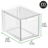 Mdesign Plastic Stackable Kitchen Storage With Pull Out Bin Organizer Drawer For Cabinet, Pantry, Fridge, Shelf, Refrigerator Organization - Lumiere Collection - 8 Pack - Clear