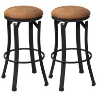 Homcom Bar Stools Set Of 2, Vintage Barstools With Footrest, Microfiber Cloth Bar Chairs 29 Inch Seat Height With Powder-Coated Steel Legs For Kitchen And Dining Room, Brown