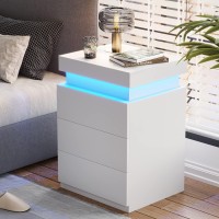 Adorneve Nightstand With Charging Station And Led Lights,Night Stand With Sliding Top For Bedroom,Bedside Table With Drawers,Modern End Side Table,White