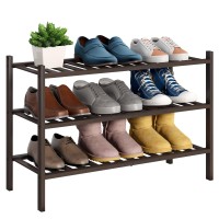 Bmosu 3-Tier Bamboo Shoe Rack Premium Stackable Shoe Shelf Storage Organizer For Hallway Closet Living Room Entryway Organizer (Brown Bamboo)