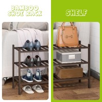 Bmosu 3-Tier Bamboo Shoe Rack Premium Stackable Shoe Shelf Storage Organizer For Hallway Closet Living Room Entryway Organizer (Brown Bamboo)