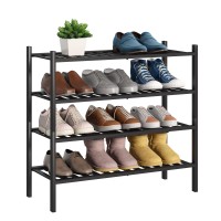 Bmosu 4-Tier Bamboo Shoe Rack Premium Stackable Shoe Shelf Storage Organizer For Hallway Closet Living Room Entryway Organizer (Black Bamboo)