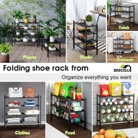 Bmosu 4-Tier Bamboo Shoe Rack Premium Stackable Shoe Shelf Storage Organizer For Hallway Closet Living Room Entryway Organizer (Black Bamboo)