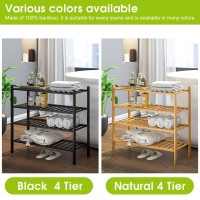 Bmosu 4-Tier Bamboo Shoe Rack Premium Stackable Shoe Shelf Storage Organizer For Hallway Closet Living Room Entryway Organizer (Black Bamboo)