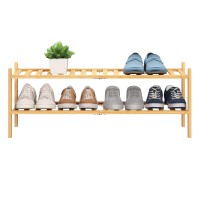 Bmosu Bamboo Shoe Rack For Entryway Stackable Shoe Shelf Premium Storage Organizer For Hallway Closet Living Room Bedroom Organizer(Natural , 2-Tier L-33.3)