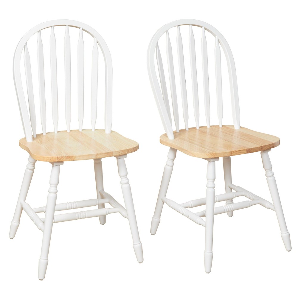 Target Marketing Systems Arrowback Country Dining Room Chairs, With Flat Spindle Back And Carved Legs, Made Of Solid Rubberwood, Seat Height 1775, Set Of 2, White