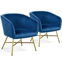 Yaheetech Accent Chair, Modern Velvet Living Room Chair With Metal Legs And Soft Padded, Comfy Side Chair For Bedroom/Office/Study/Waiting Room, Dark Blue, Set Of 2