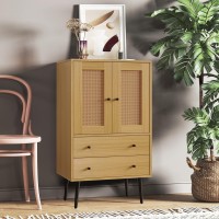 Yoluckea Rustic Wood Rattan Sideboard Cabinet 40 Tall Accent Cabinet Kitchen Buffet Sideboard With 2 Handmade Rattan Doors And 2 Drawers For Living Room Bedroom Entryway -Oak
